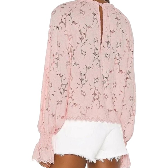 Free People Olivia Balloon Sleeve Floral Lace Blouse Top Pink‎ Boho Festival XS - Picture 3 of 16